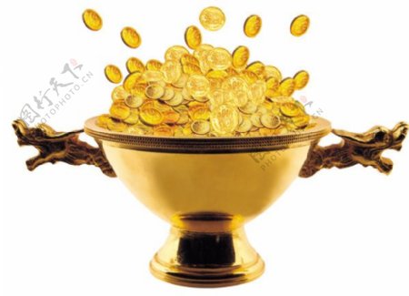 黄金碗里的金币创意设计psd素材
