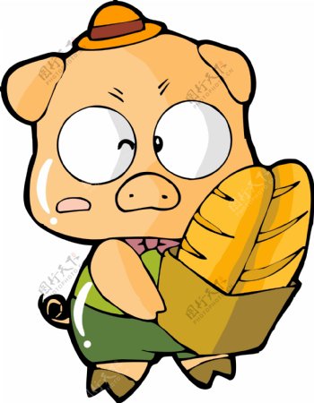 卡通生肖猪年素材可爱面包小猪矢量图03