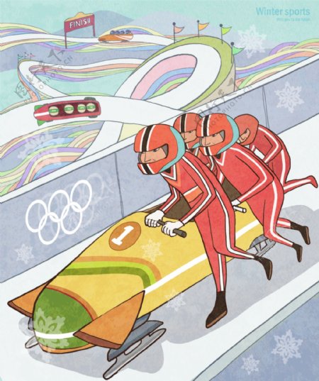 漫画雪橇比赛图片