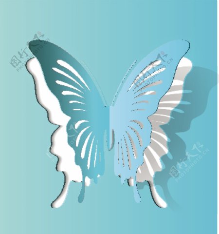 漂亮的蓝色蝴蝶剪纸素材