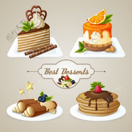 4款美味蛋糕设计矢量素材