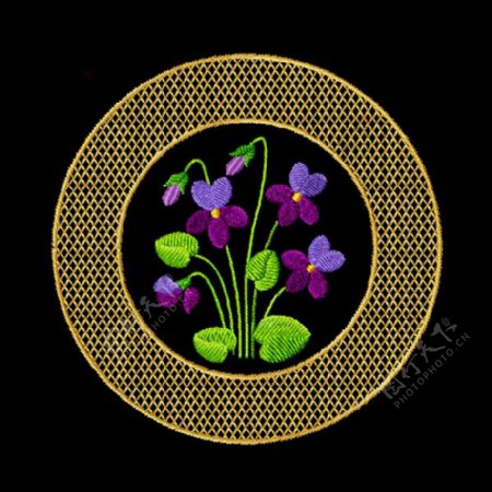绣花植物花朵几何圆形免费素材