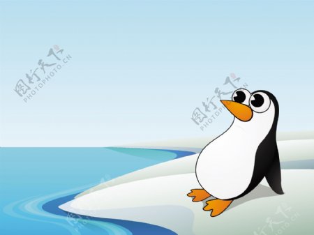 漂亮的卡通的蓝色背景上的企鹅