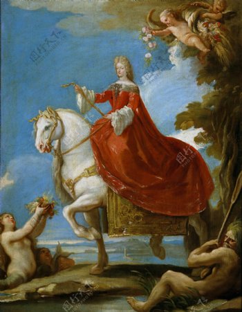 GiordanoLucaMarianadeNeoburgoreinadeEspanaacaballoCa.1694意大利画家卢卡焦尔达诺FaPresto人物油画装饰