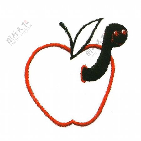绣花红色黑色苹果虫子免费素材