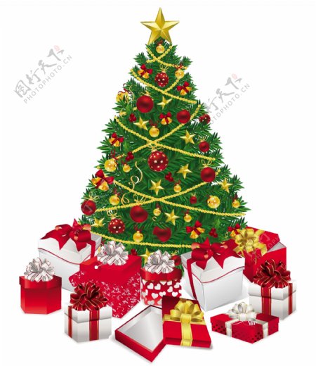 礼物的圣诞树矢量插图