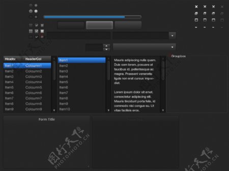 黑色时尚的WebUI工具包PSD的爪牙