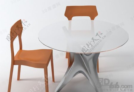 3D圆形餐桌椅组合模型