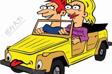 女孩和男孩驾驶汽车的图形