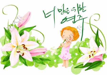韩国可爱儿童水彩手绘PSD文件