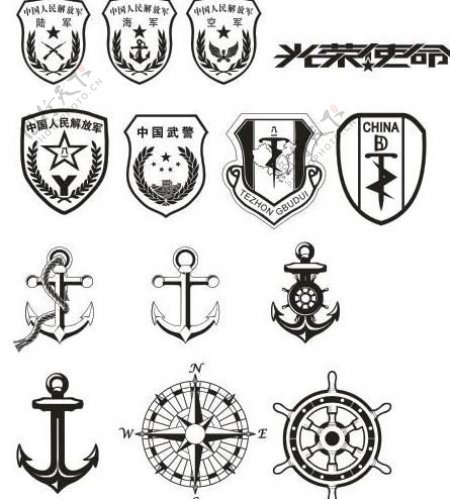 军徽和船锚和船舵图片