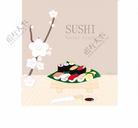 寿司与糕点咖啡矢量素材