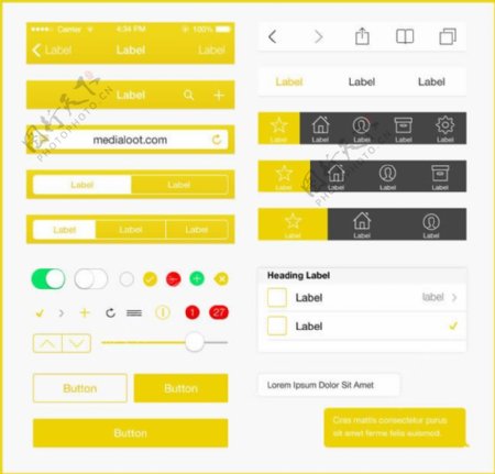 黄色风格手机UI工具包psd素材