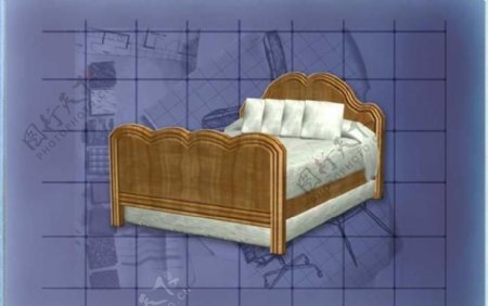 酒店风格家具床0223D模型