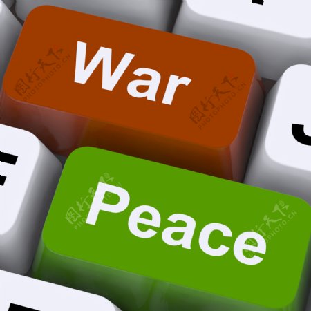 战争和平键显示没有冲突或侵略