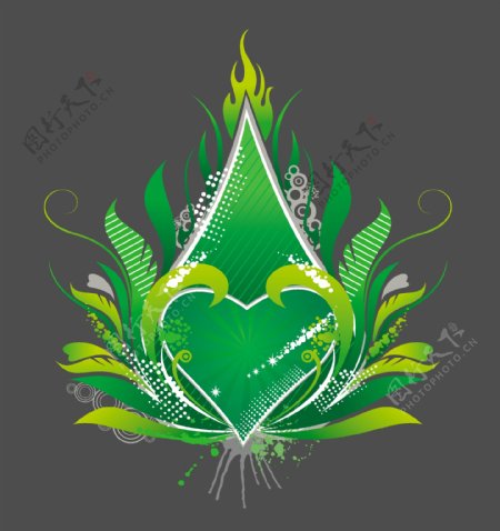 绿色心形火焰潮流元素