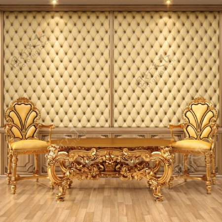 金黄色宫廷高档餐桌椅子