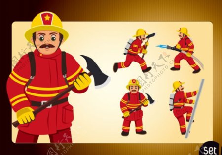 卡通消防员设计矢量素材