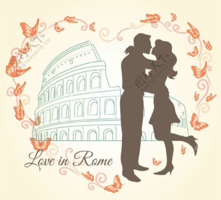爱在罗马插画矢量素材
