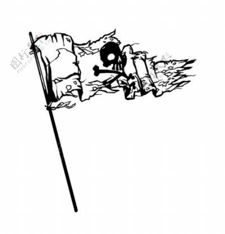 印花矢量图黑白色骷髅海贼旗朋克风格免费素材