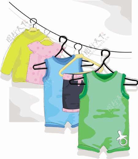 彩绘夏天婴儿服装矢量素材