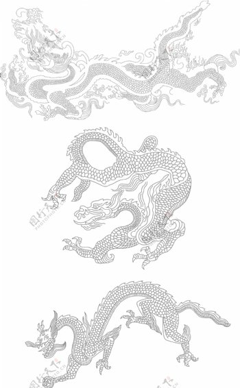 中国古典画线龙图案矢量素材