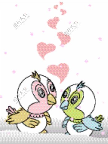 矢量插画的贺卡和可爱的鸟儿夫妇