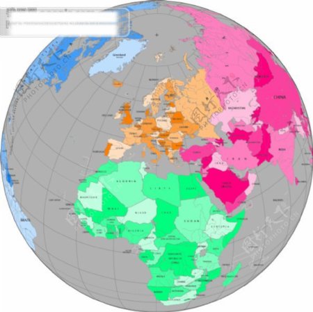 灰色地球欧洲球面地图政治区域矢量地图