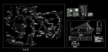 大连市动物园斜拉桥CAD全套设计施工