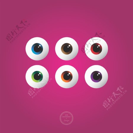 6个彩色的眼球反射向量集