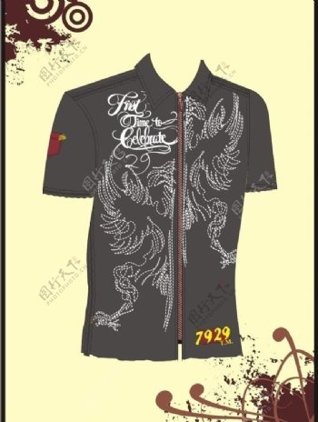 男装tshirt印花设计鹰图案单线米粒绣花图片