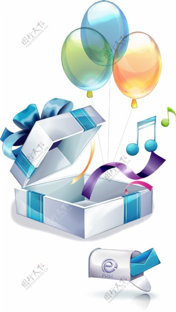 气球彩盒礼品音乐邮件矢量素材
