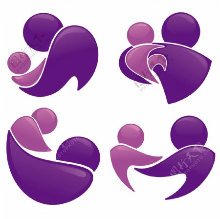 4款紫色母子标志符号矢量素材