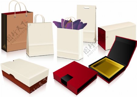 空白购物袋包装盒矢量素材