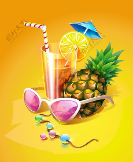 夏日的热带鸡尾酒的矢量图形