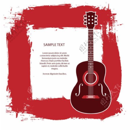 红色吉他文本背景矢量素材