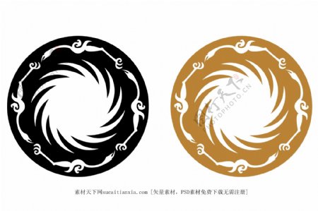 中国传统太阳鸟图案矢量图AI