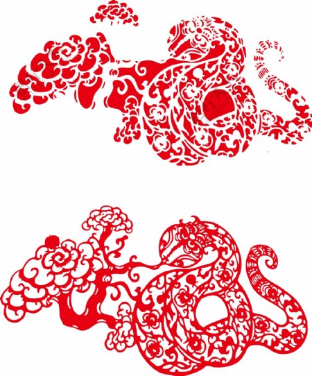 中国传统蛇形剪纸花纹