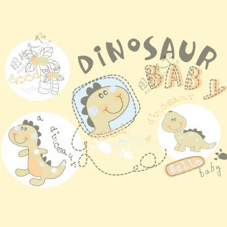 印花矢量图可爱卡通卡通动物恐龙英文免费素材