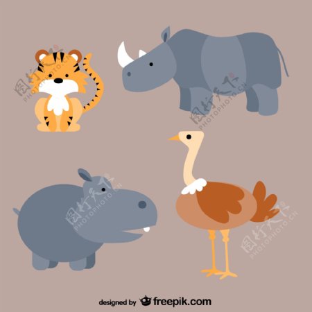 4款卡通野生动物矢量素材
