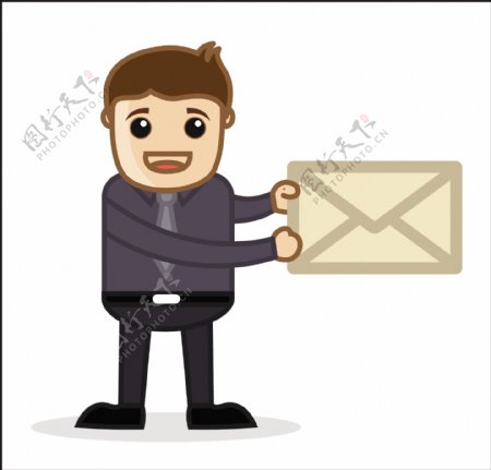 电子邮件办公和商务人士的卡通人物插画矢量的概念