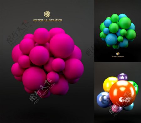 3款彩色3D球体背景矢量素材