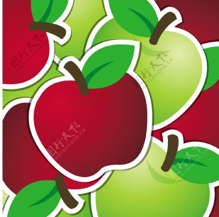 矢量格式的红色和绿色的苹果贴纸背景卡