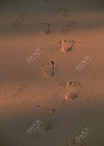 海滩沙滩脚印图片