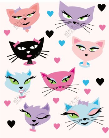 卡通可爱猫猫咪心形矢量eps