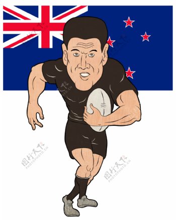 橄榄球运动员跑球新西兰国旗