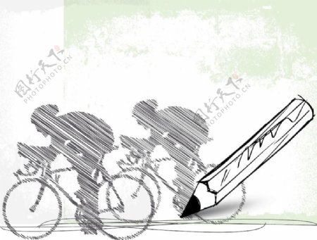骑自行车的插画矢量绘图铅笔