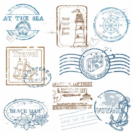 各种旅游邮票设计矢量图06