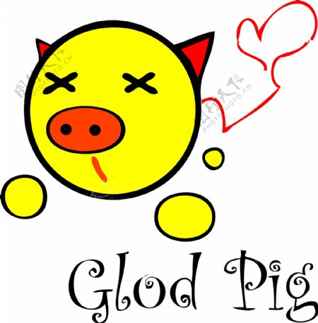 印花矢量图动物猪猪心形文字免费素材