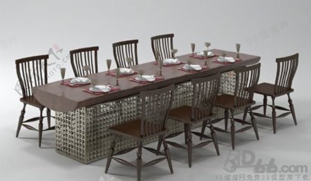 3D新现代餐桌椅组合模型